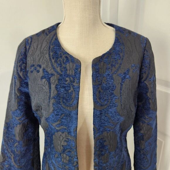 Lucky Brand Blazer Womens S Blue Floral Embroidered Goth Witch Vampire Regal VTG - Picture 2 of 16